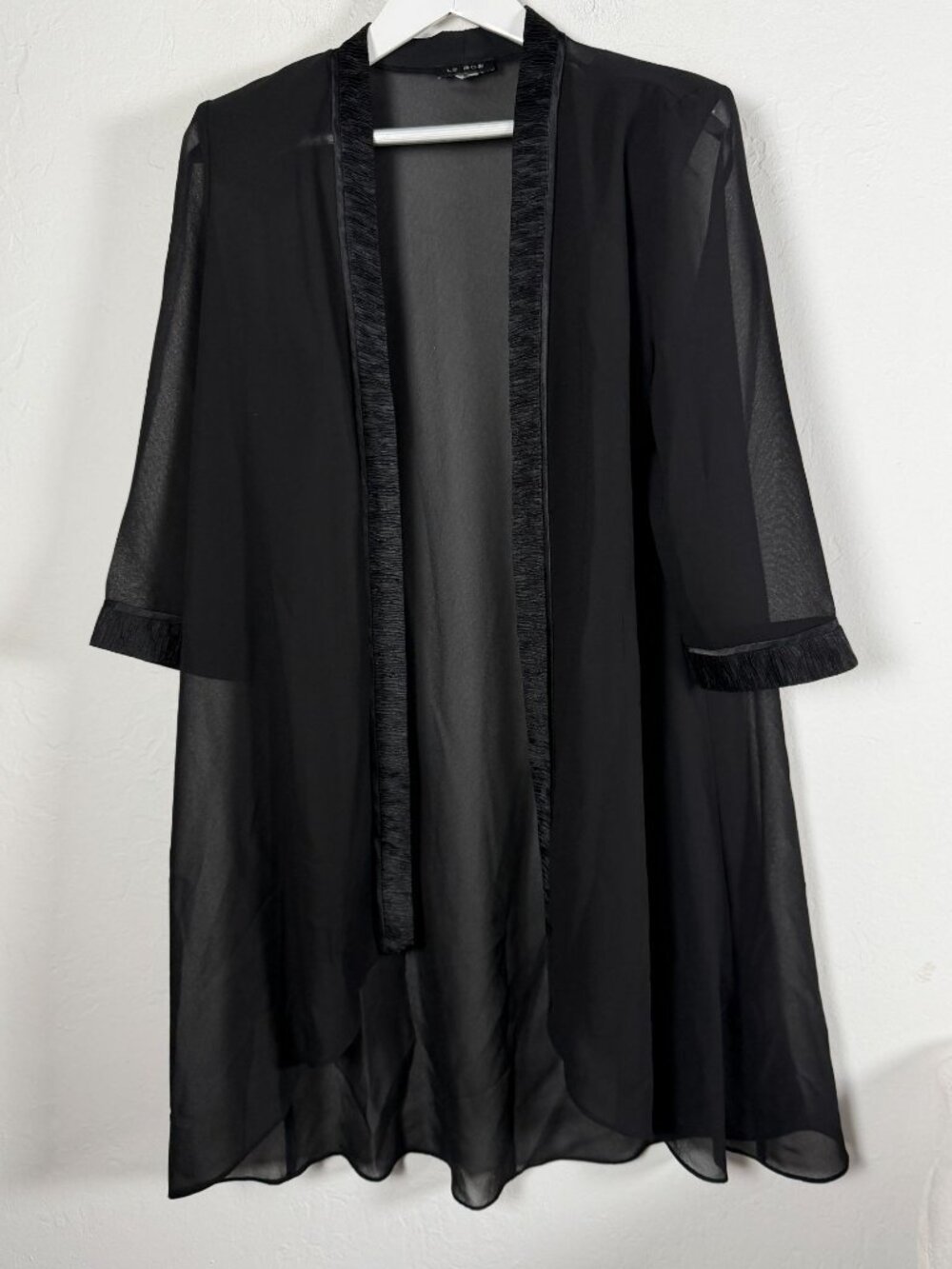 Le Bos Kimono Cardigan Womens Size 16 Black Chiffon Sheer Duster Jacket Textured